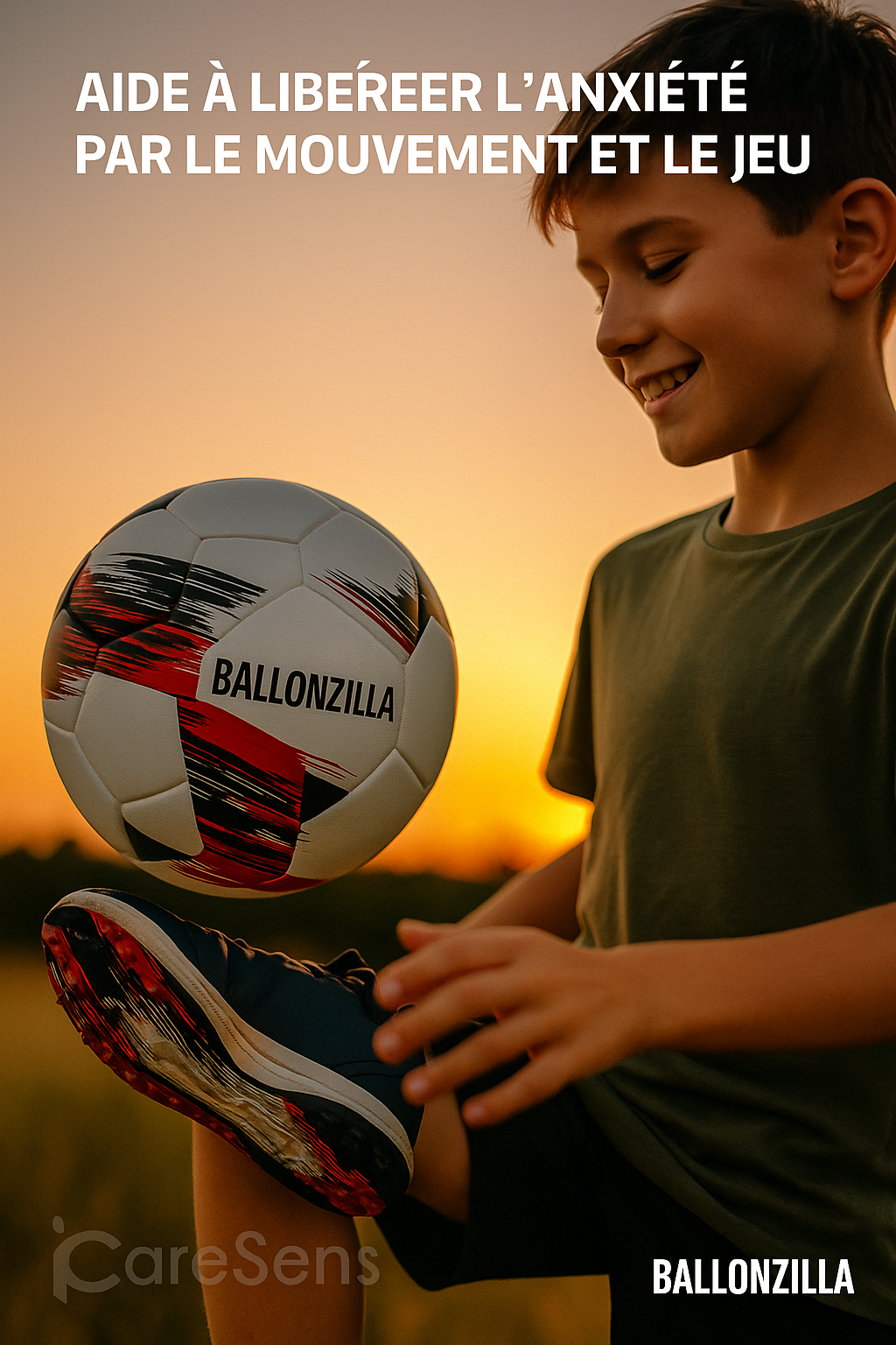 Ballon foot BALLONZILLA aide a liberer l'anxiete par mouvement jeu