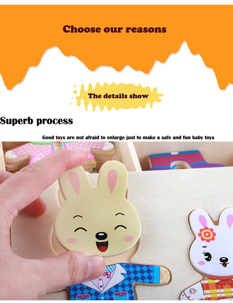 Puzzle 3D en Bois - DRESSY-TOYS- TM Puzzle 3D en Bois D'habillage d'animaux