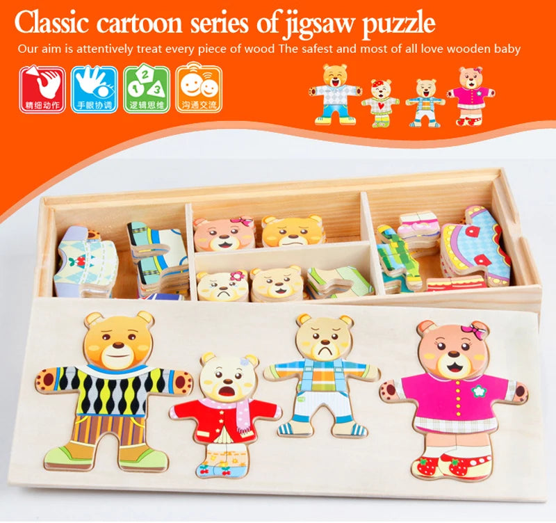 Puzzle 3D en Bois - DRESSY-TOYS- TM Puzzle 3D en Bois D'habillage d'animaux