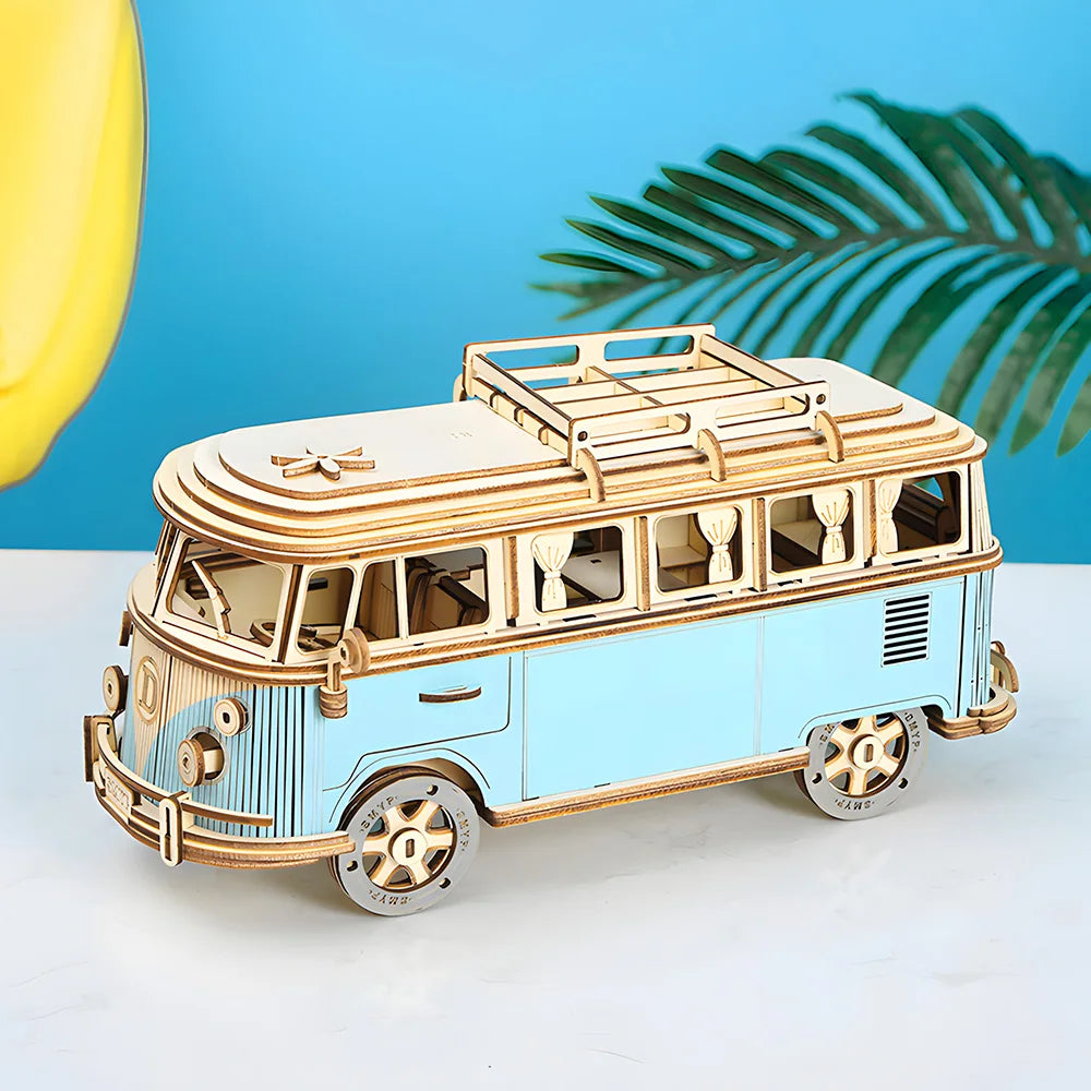 puzzle 3d bois - WOODIBUS - TM Puzzle 3d bois de bus de camping à assemblage manuel
