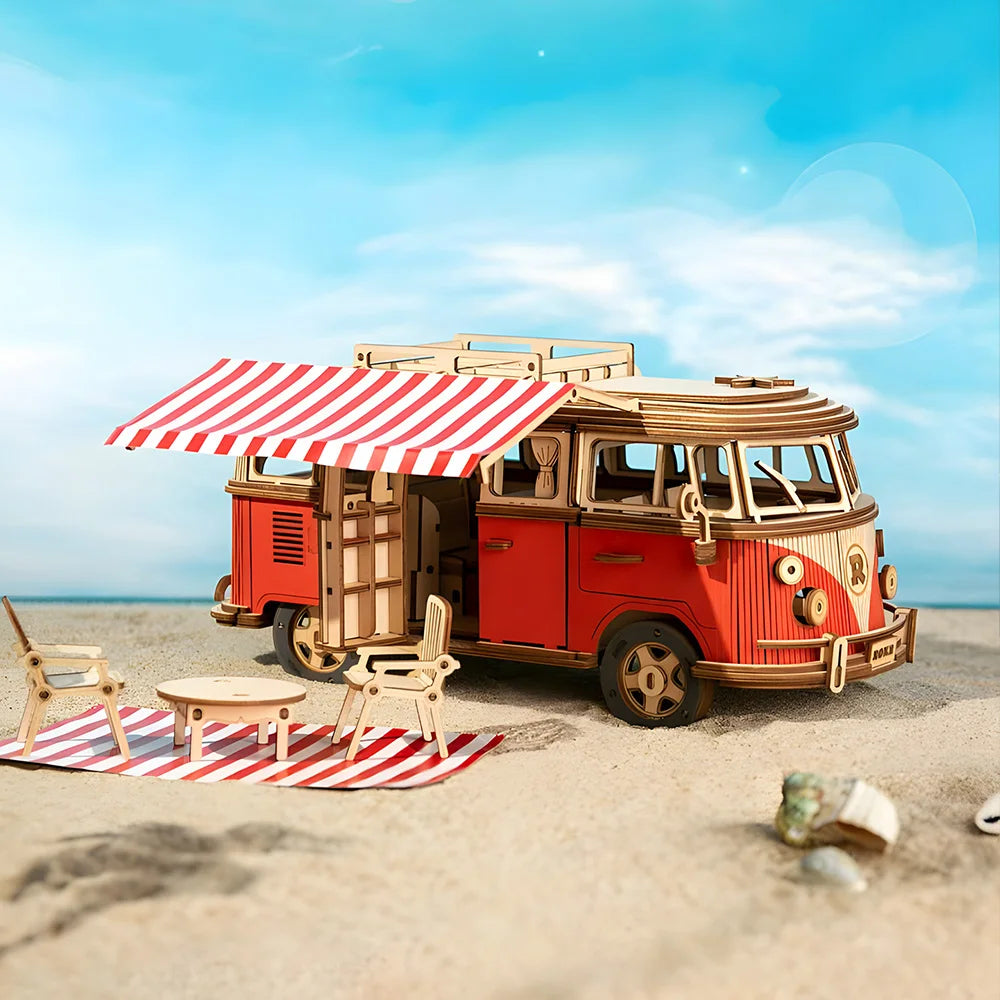puzzle 3d bois - WOODIBUS - TM Puzzle 3d bois de bus de camping à assemblage manuel