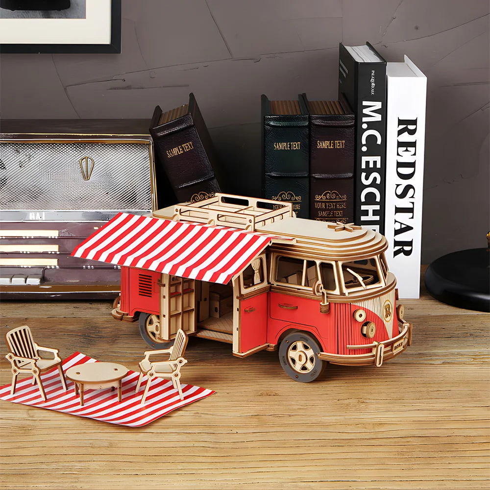 puzzle 3d bois - WOODIBUS - TM Puzzle 3d bois de bus de camping à assemblage manuel