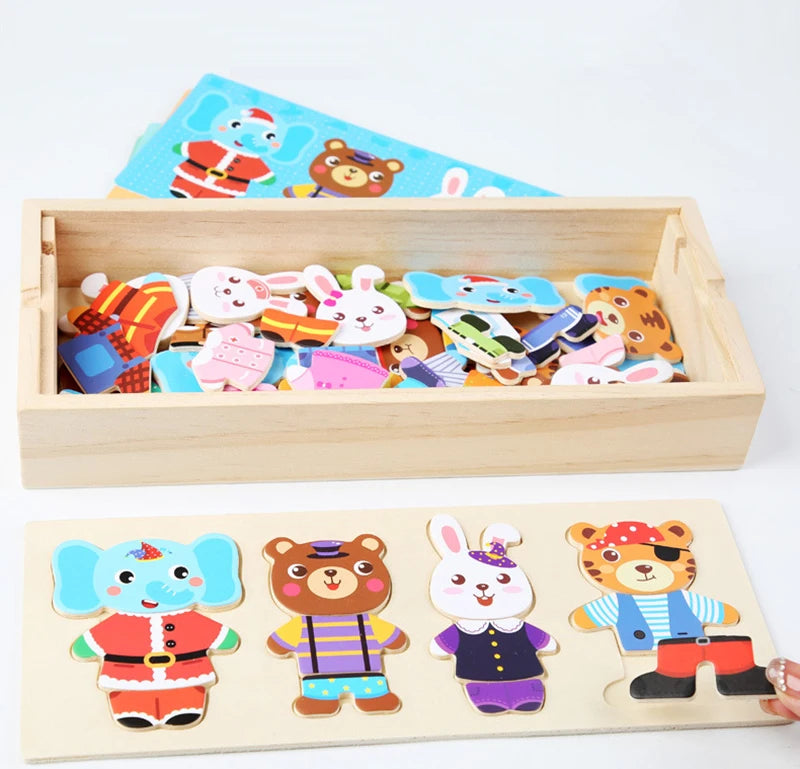 Puzzle 3D en Bois - DRESSY-TOYS- TM Puzzle 3D en Bois D'habillage d'animaux