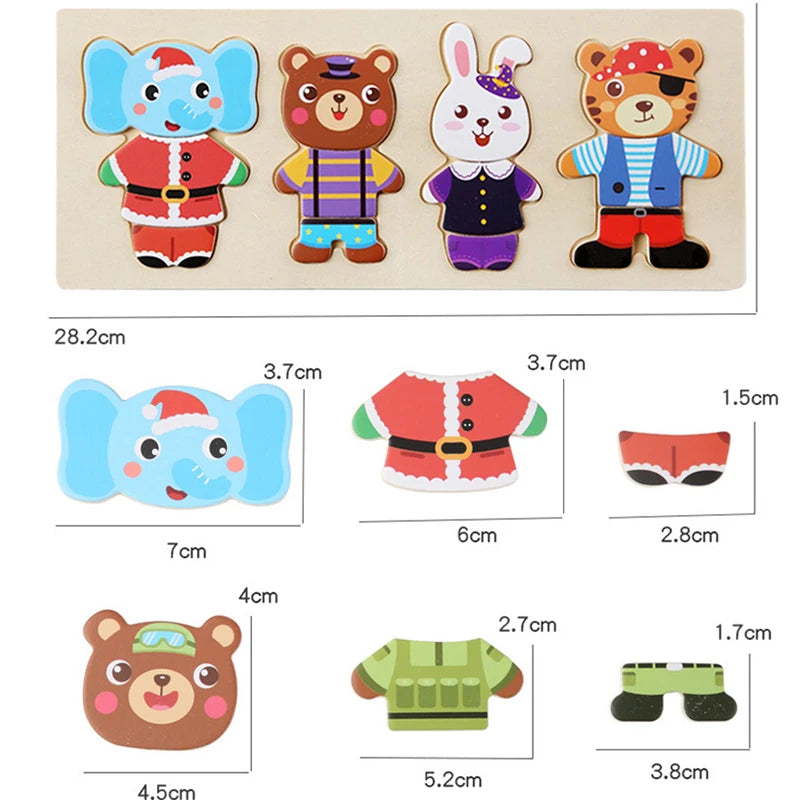 Puzzle 3D en Bois - DRESSY-TOYS- TM Puzzle 3D en Bois D'habillage d'animaux