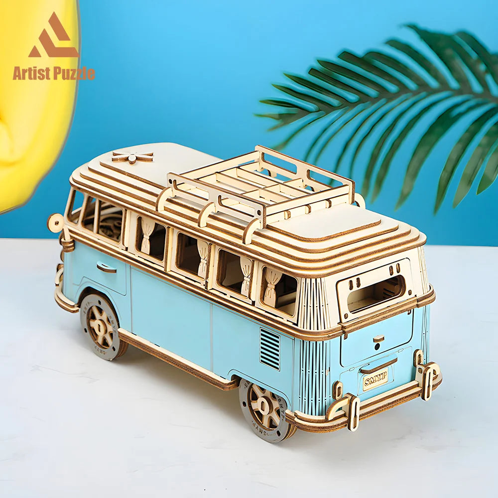 puzzle 3d bois - WOODIBUS - TM Puzzle 3d bois de bus de camping à assemblage manuel