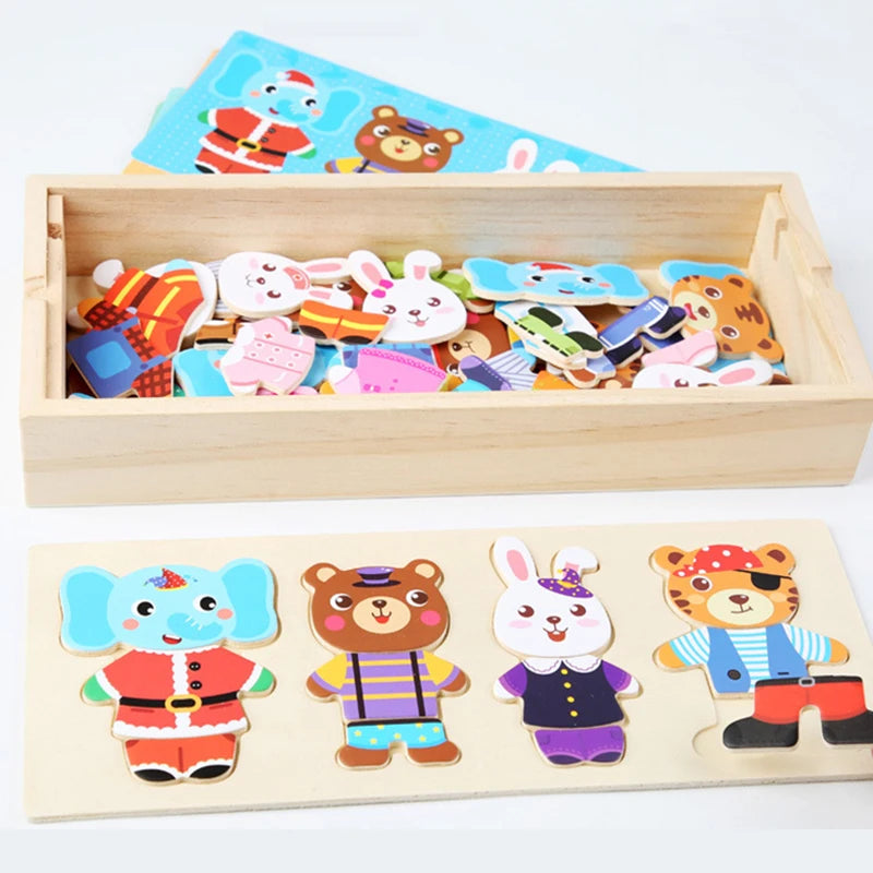 Puzzle 3D en Bois - DRESSY-TOYS- TM Puzzle 3D en Bois D'habillage d'animaux