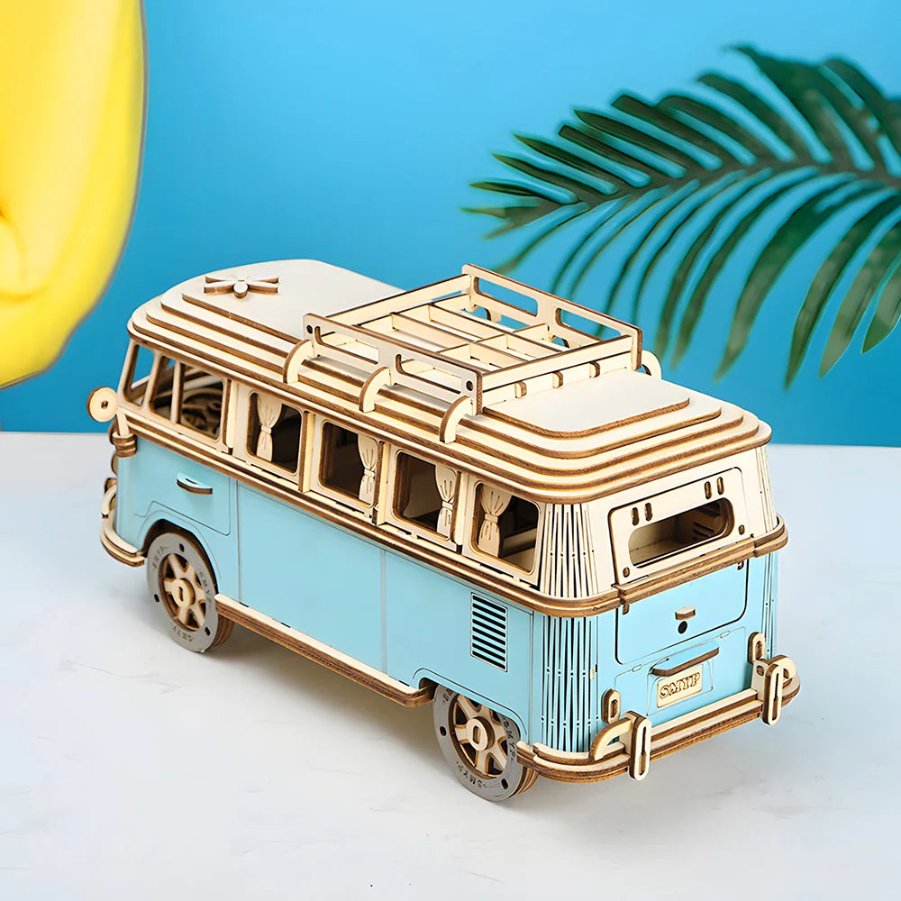 puzzle 3d bois - WOODIBUS - TM Puzzle 3d bois de bus de camping à assemblage manuel