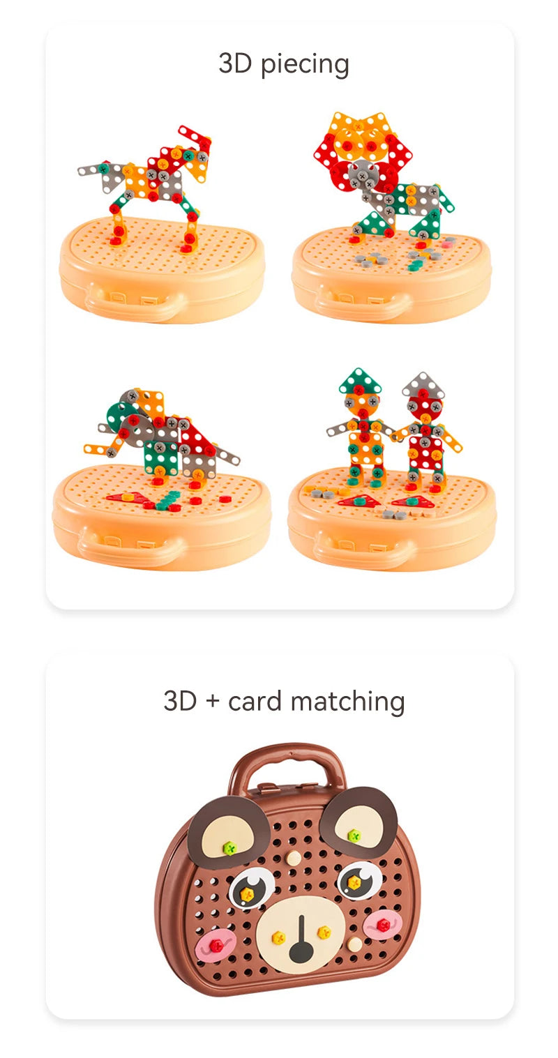 puzzle 3d bois - MAGICTOOLS-BOX- TM Boîte à outils Magique de Jeu Montessori avec Perceuse électrique