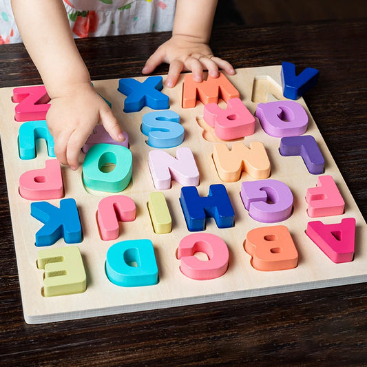 ALFAMAT - Puzzle Planche en Bois Alphabet, Chiffre en Bois Magnétique, Nombres, Formes, Jeux Montessori, cadeau de Noël.