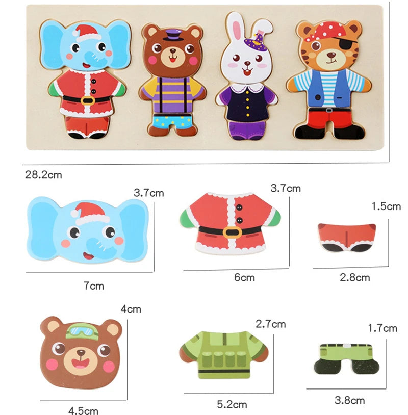 Puzzle 3D en Bois - DRESSY-TOYS- TM Puzzle 3D en Bois D'habillage d'animaux