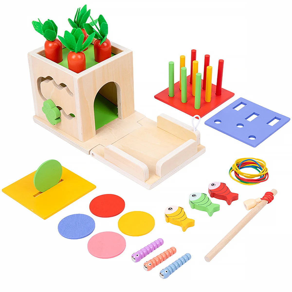 ACTIKUB- Jeux Montessori en bois 8 en 1, Planche d’activité, Jouet en bois, Jeux Montessori Multifonctionnelle, Cube d'Activités en Bois Safari, Montessori 1 an, jeu d’Eveil, jeux éducatifs, cadeau de noêl.