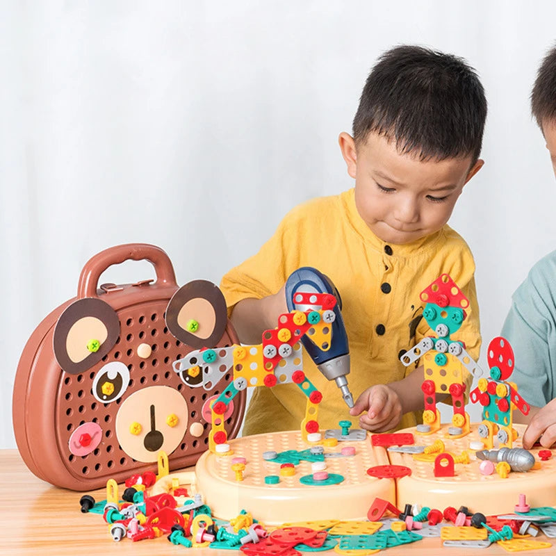 puzzle 3d bois - MAGICTOOLS-BOX- TM Boîte à outils Magique de Jeu Montessori avec Perceuse électrique