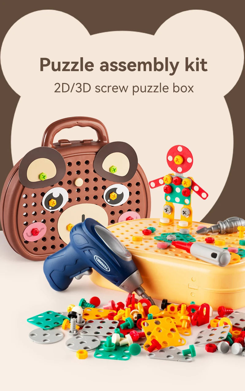 puzzle 3d bois - MAGICTOOLS-BOX- TM Boîte à outils Magique de Jeu Montessori avec Perceuse électrique