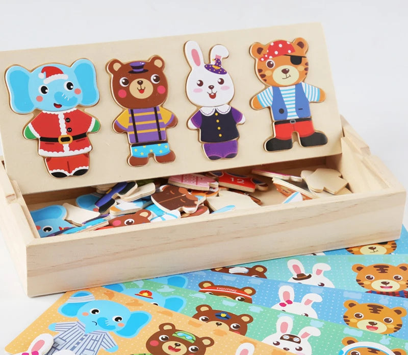 Puzzle 3D en Bois - DRESSY-TOYS- TM Puzzle 3D en Bois D'habillage d'animaux