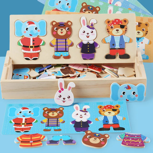Puzzle 3D en Bois - DRESSY-TOYS- TM Puzzle 3D en Bois D'habillage d'animaux