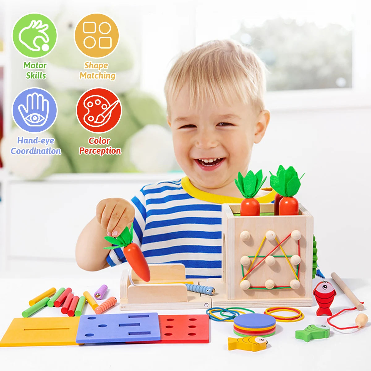 ACTIKUB- Jeux Montessori en bois 8 en 1, Planche d’activité, Jouet en bois, Jeux Montessori Multifonctionnelle, Cube d'Activités en Bois Safari, Montessori 1 an, jeu d’Eveil, jeux éducatifs, cadeau de noêl.