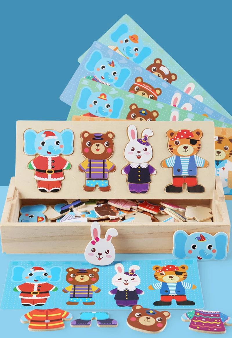 Puzzle 3D en Bois - DRESSY-TOYS- TM Puzzle 3D en Bois D'habillage d'animaux