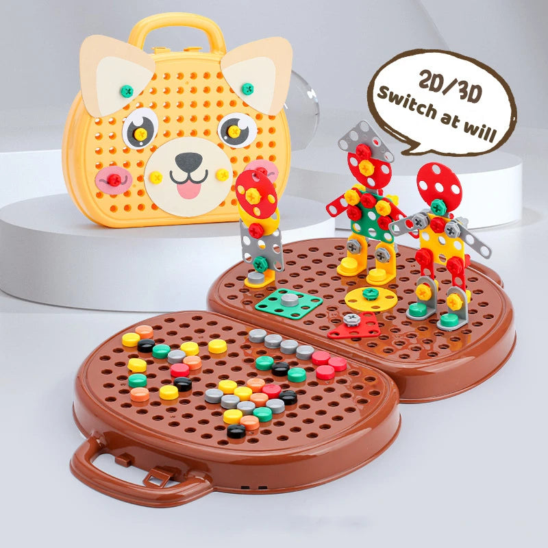 puzzle 3d bois - MAGICTOOLS-BOX- TM Boîte à outils Magique de Jeu Montessori avec Perceuse électrique